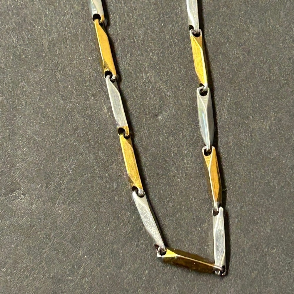 Amega‎ Bar Link Necklace Unisex 18" Gold Silver Two Tone